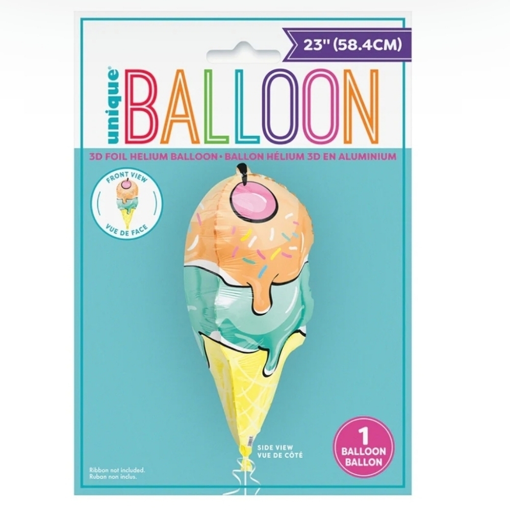 Unique Colorful Ice Cream Cone 3D Foil Balloon 23"